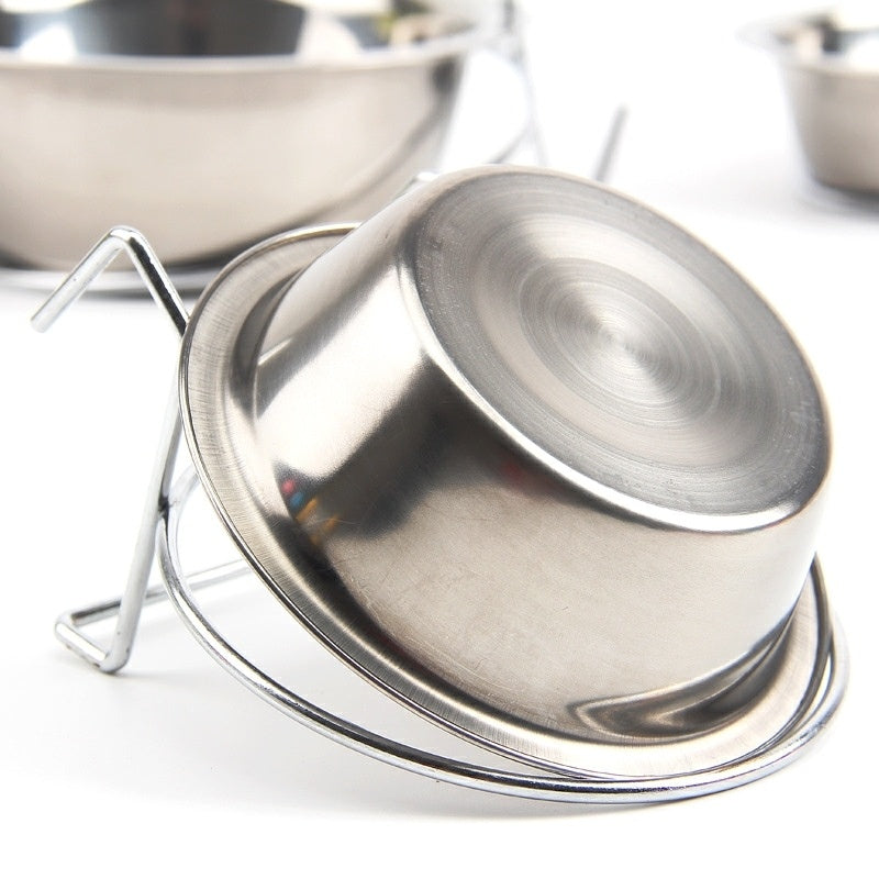 Hanging stainless steel dog food bowl