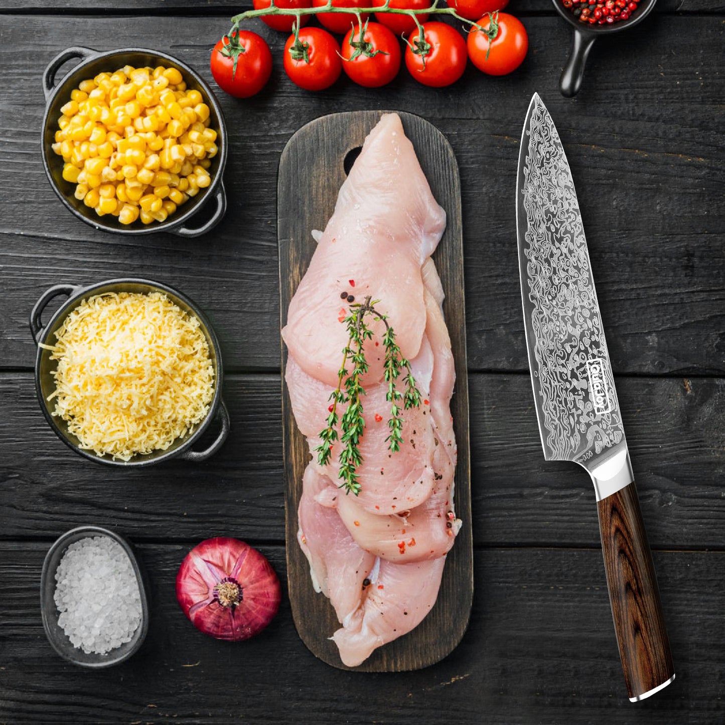 Qulajoy Japanese Chef Knife Kitchen Knife High Carbon German Steel Cooking Knives Damascus Pattern Japanese Knife With Ergonomic Handle For Home Kitchen Outdoor