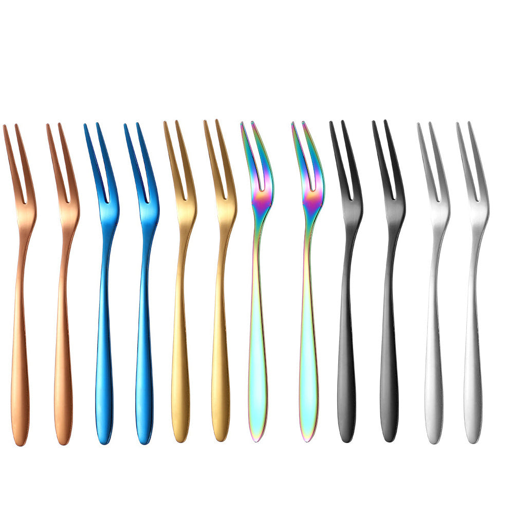Creative Two Tooth Stainless Steel Fruit Fork