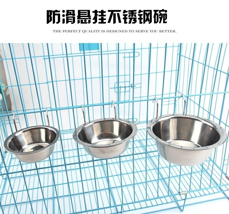 Hanging stainless steel dog food bowl