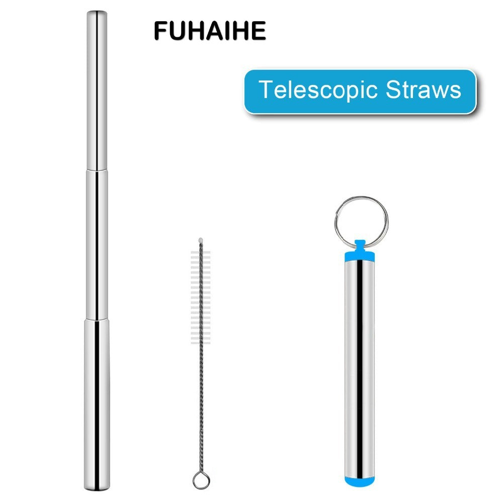 Creative Portable Folding Straw Stainless Steel Telescopic