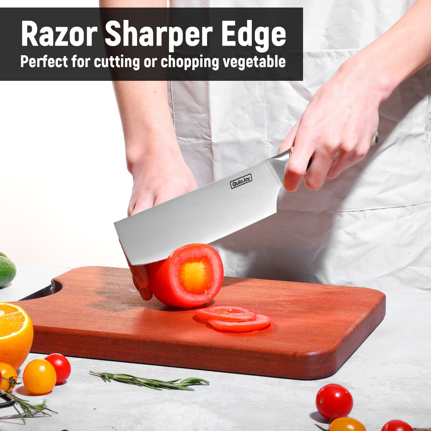 Vegetable Cleaver - Japanese Cleaver 6.5 Inch Chopping Knife High Carbon Stainless Steel Knives With Wooden Handle 6.5 Inch Cleaver Knife