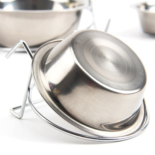 Hanging stainless steel dog food bowl